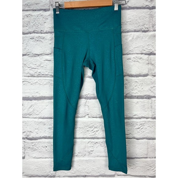 ZYIA ACTIVE‎ Women's 4 Dark Teal Floral Pocket Light n Tight Hi-Rise Legging 7/8 - Picture 2 of 6
